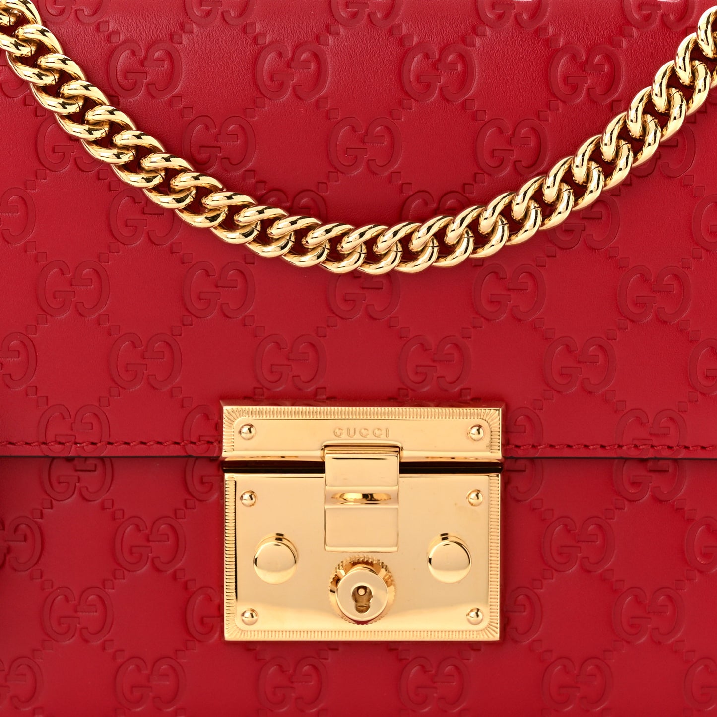 Guccissima Medium Padlock Shoulder Bag Hibiscus Red
