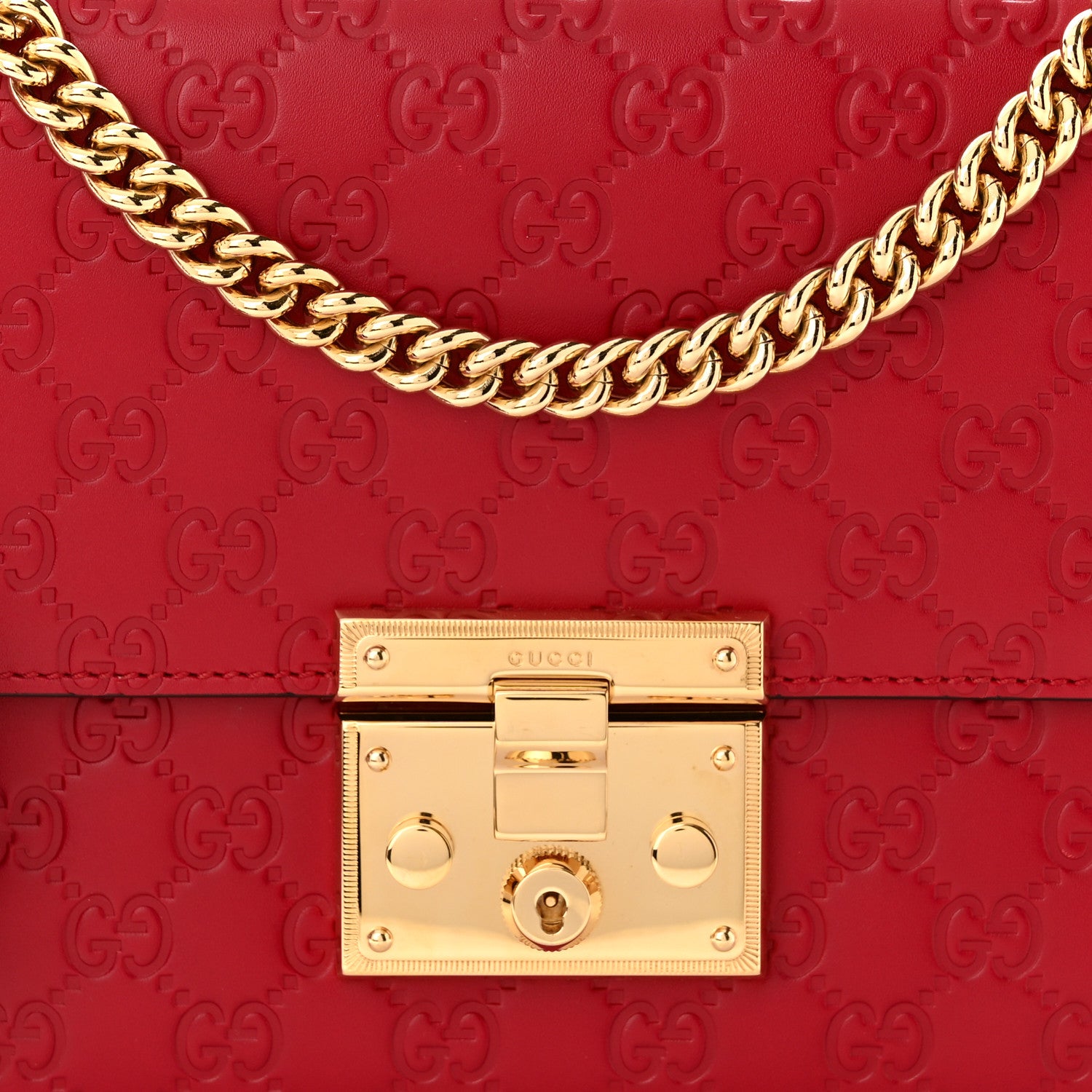 Gucci Guccissima Medium Padlock Shoulder Bag Hibiscus Red 8 of 10