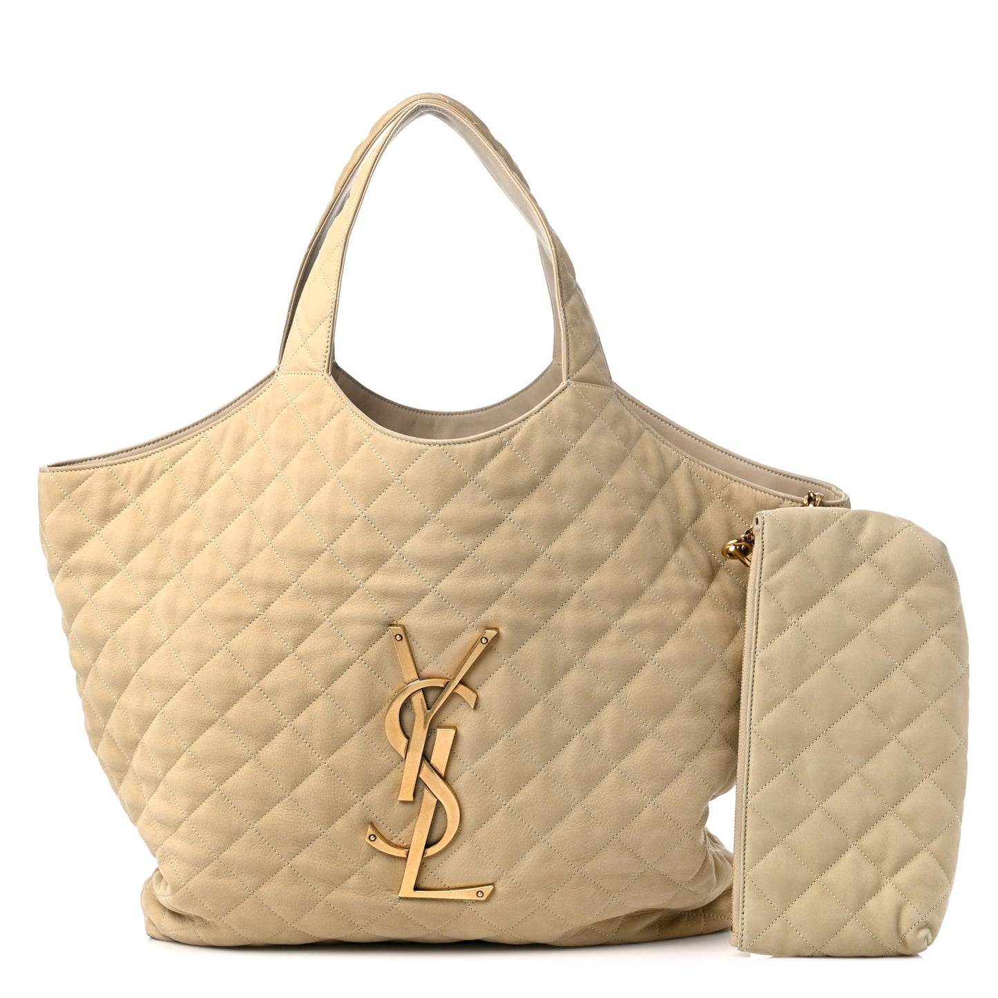 Nubuck Suede Quilted Maxi Icare Shopping Tote Beige