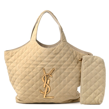 Saint Laurent Nubuck Suede Quilted Maxi Icare Shopping Tote Beige 1 of 14