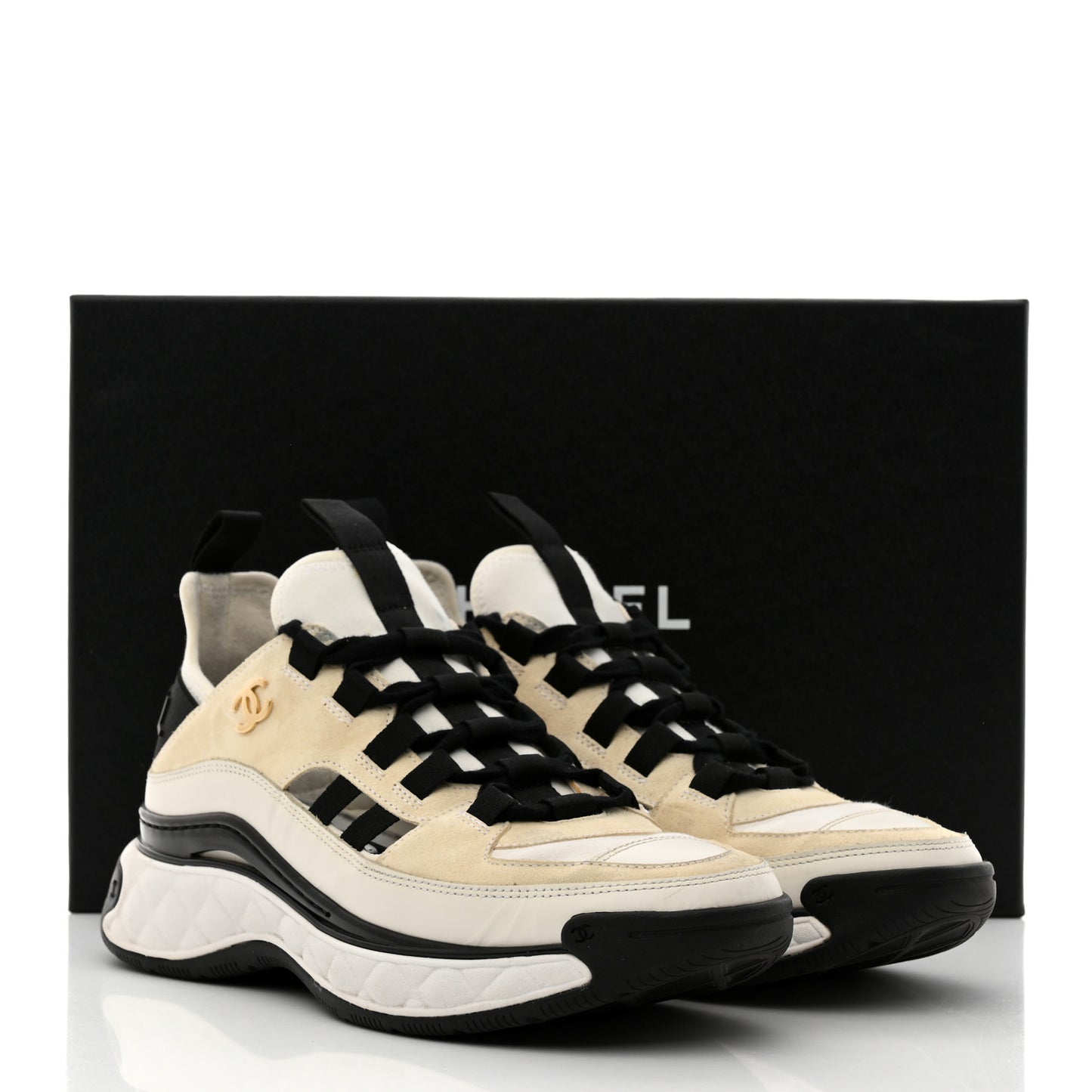 Fabric Calfskin Suede CC Sneakers 36.5 Ivory Black