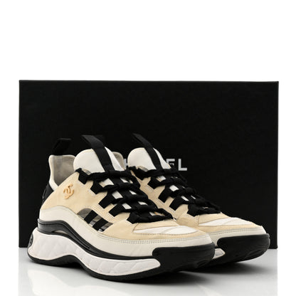 Chanel Fabric Calfskin Suede CC Sneakers 36.5 Ivory Black 9 of 9