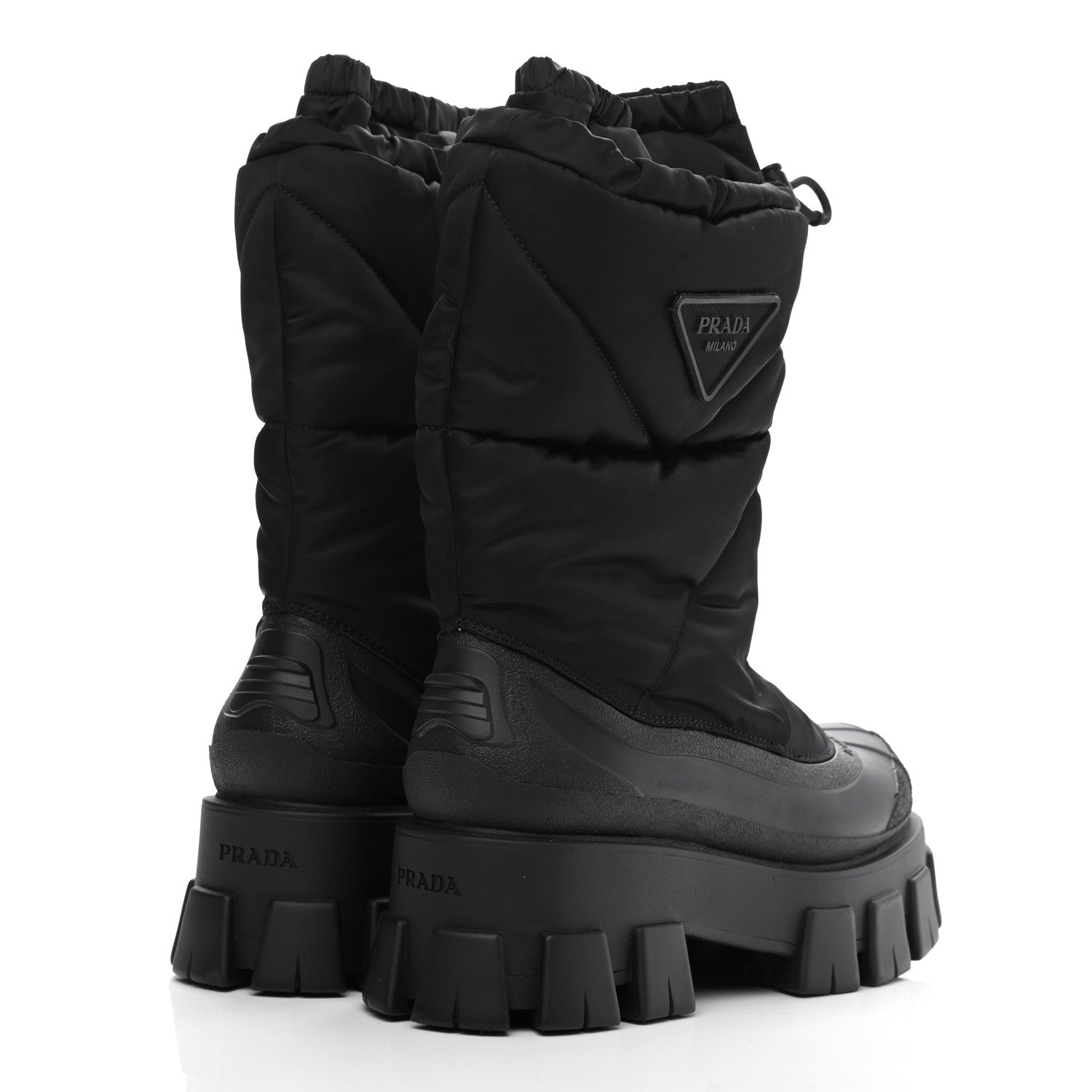 Prada Re-Nylon Gabardine Rubber Triangle Logo Padded Monolith Drawcord 55mm Snow Boots 39.5 Black 4 of 7