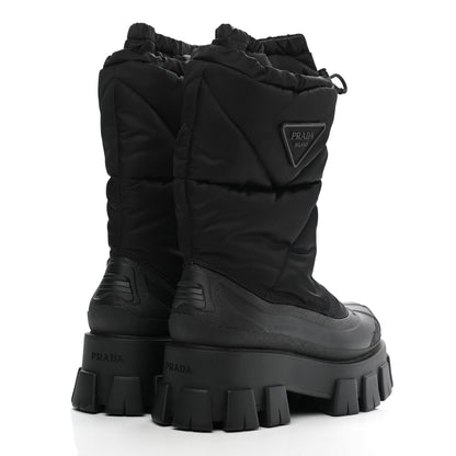 Prada Re-Nylon Gabardine Rubber Triangle Logo Padded Monolith Drawcord 55mm Snow Boots 39.5 Black 4 of 7
