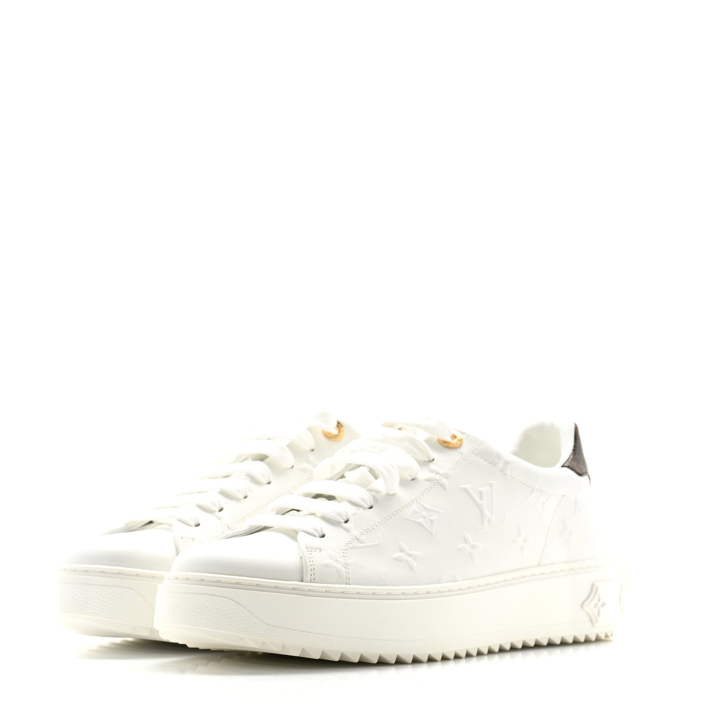 Calfskin Monogram Debossed Time Out Sneakers 40 White