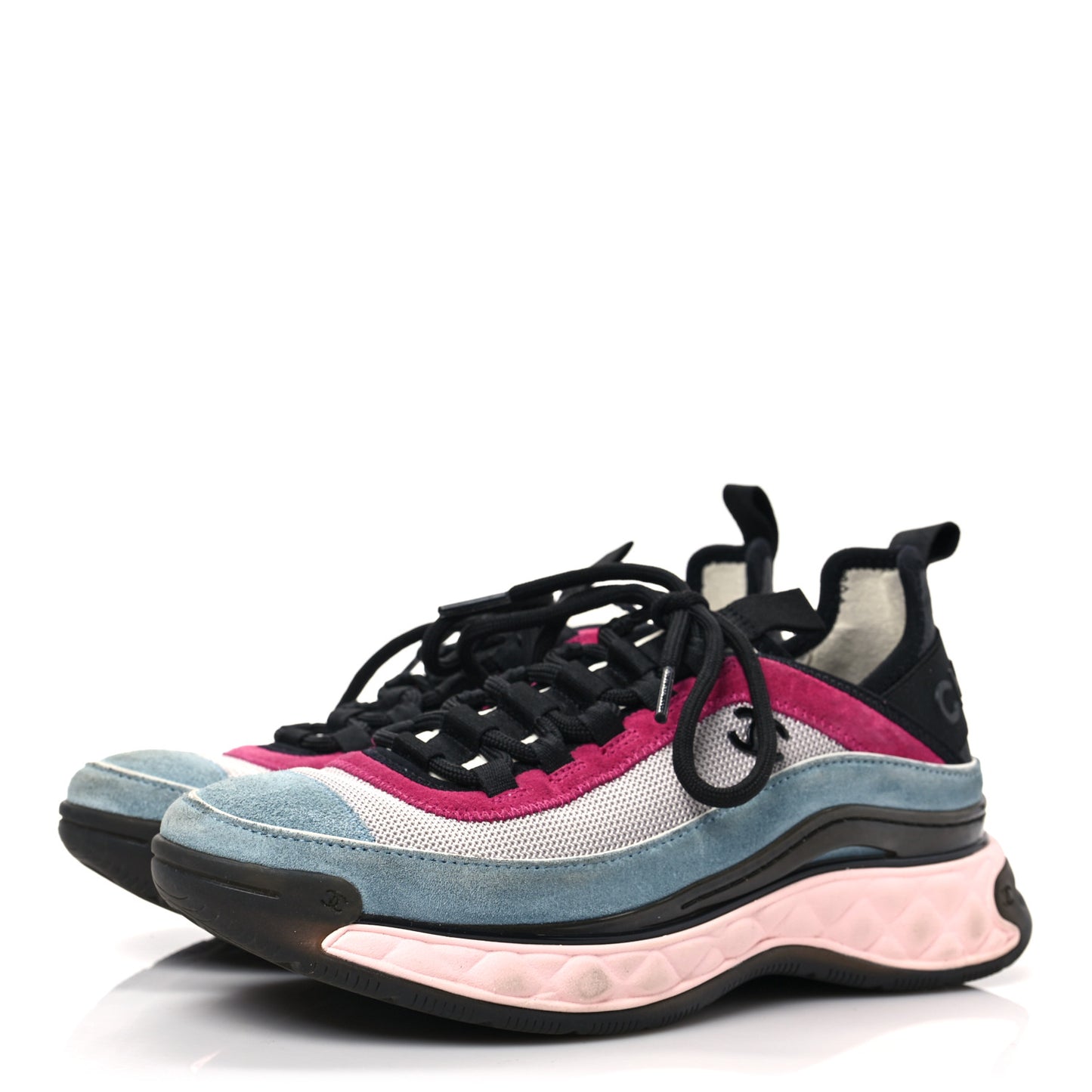 Fabric Suede CC Sneakers 37.5 Blue Beige Pink
