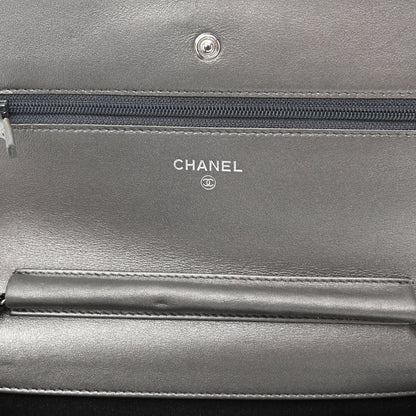 Chanel Metallic Caviar Timeless CC Wallet On Chain WOC Grey 6 of 13