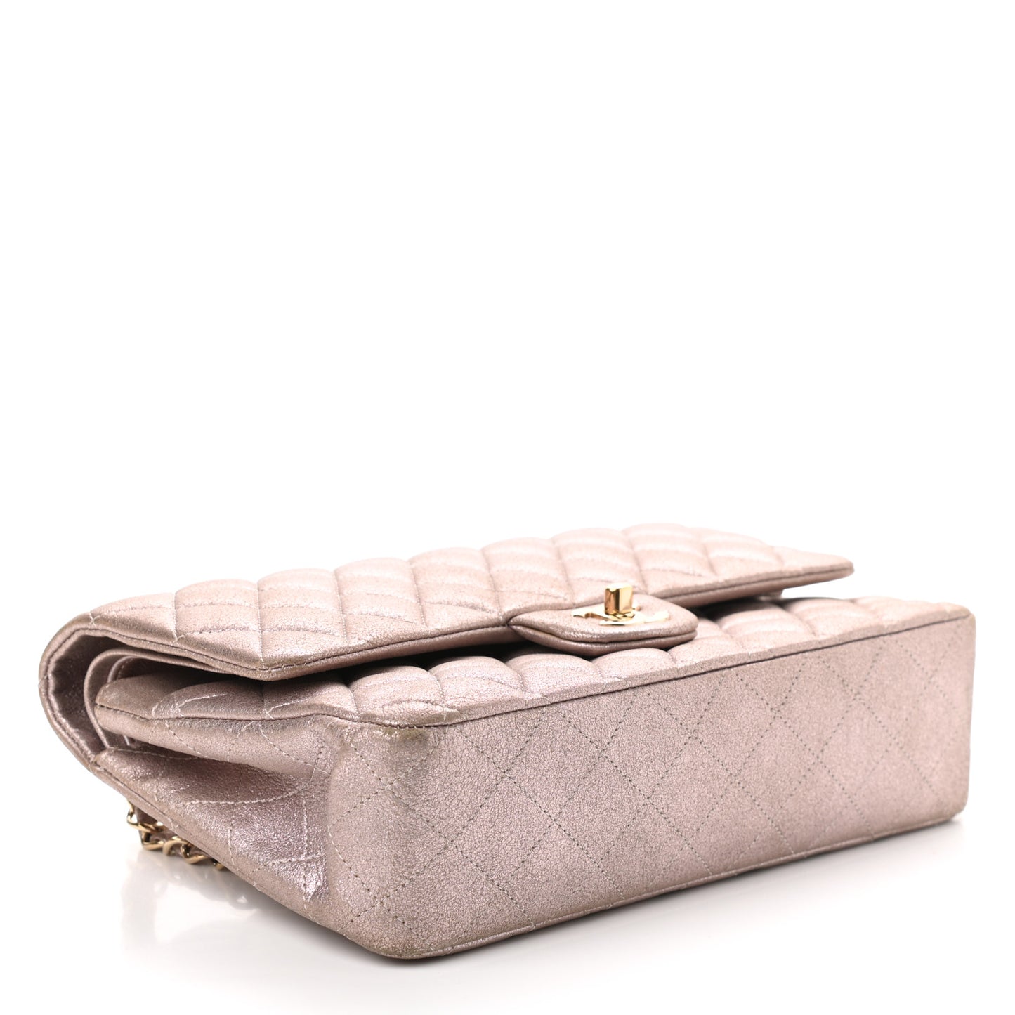 Iridescent Calfskin Quilted Medium Double Flap Light Pink
