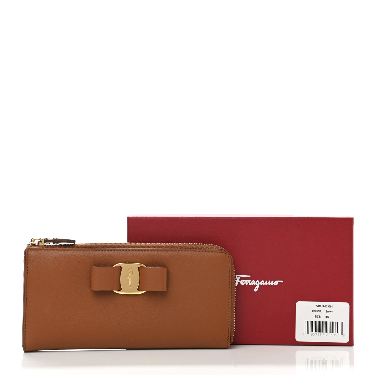 Salvatore Ferragamo Calfskin Vara Bow Zip Wallet Brown 9 of 9