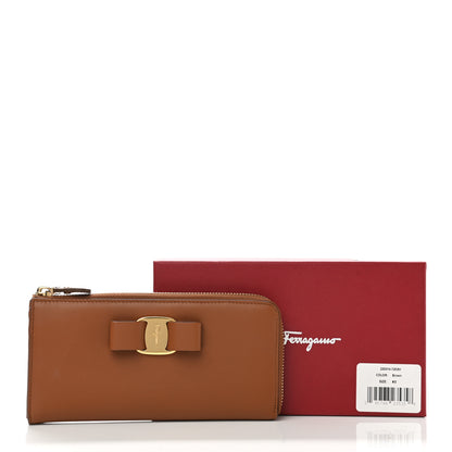 Salvatore Ferragamo Calfskin Vara Bow Zip Wallet Brown 9 of 9