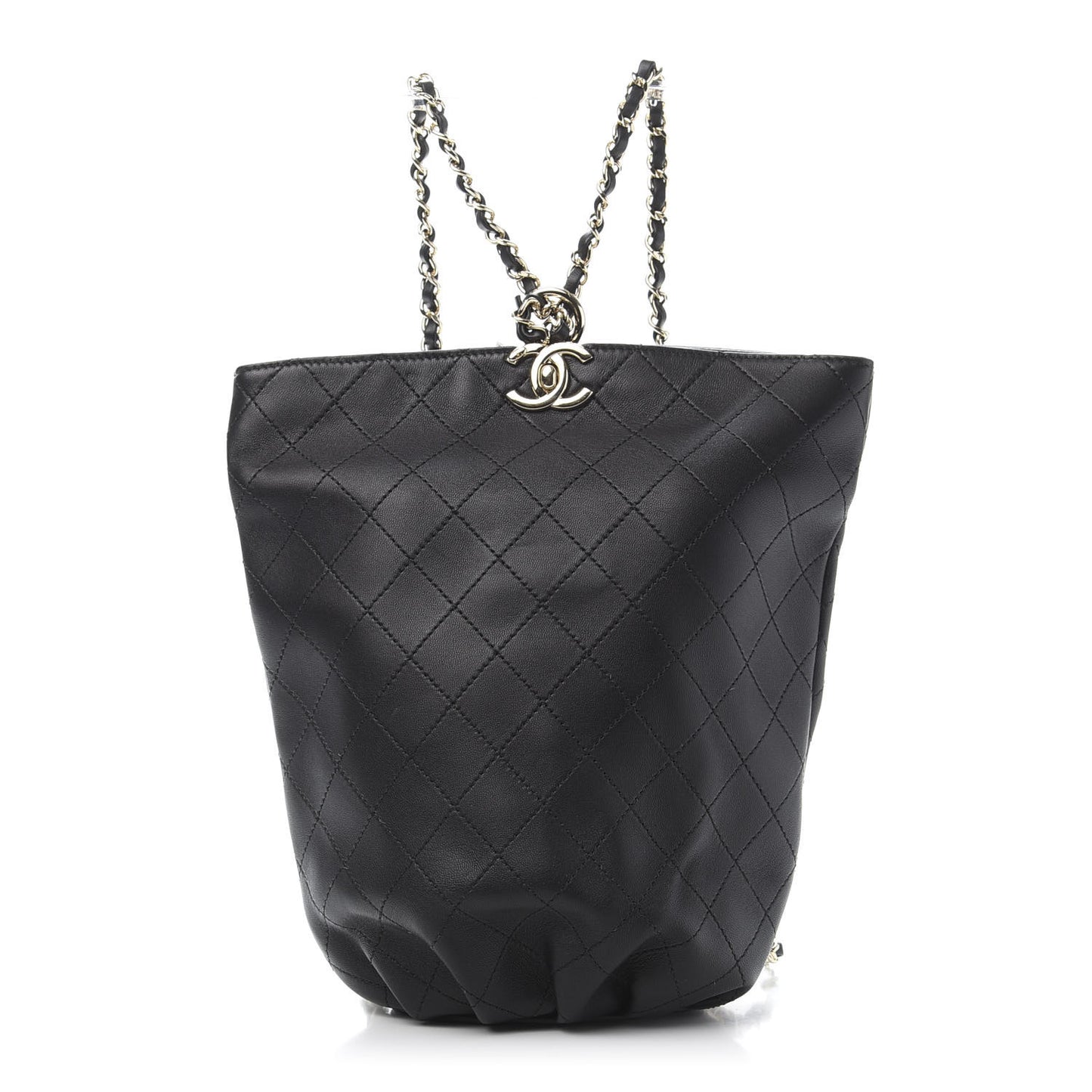 Lambskin Stitched CC Chain Backpack Black