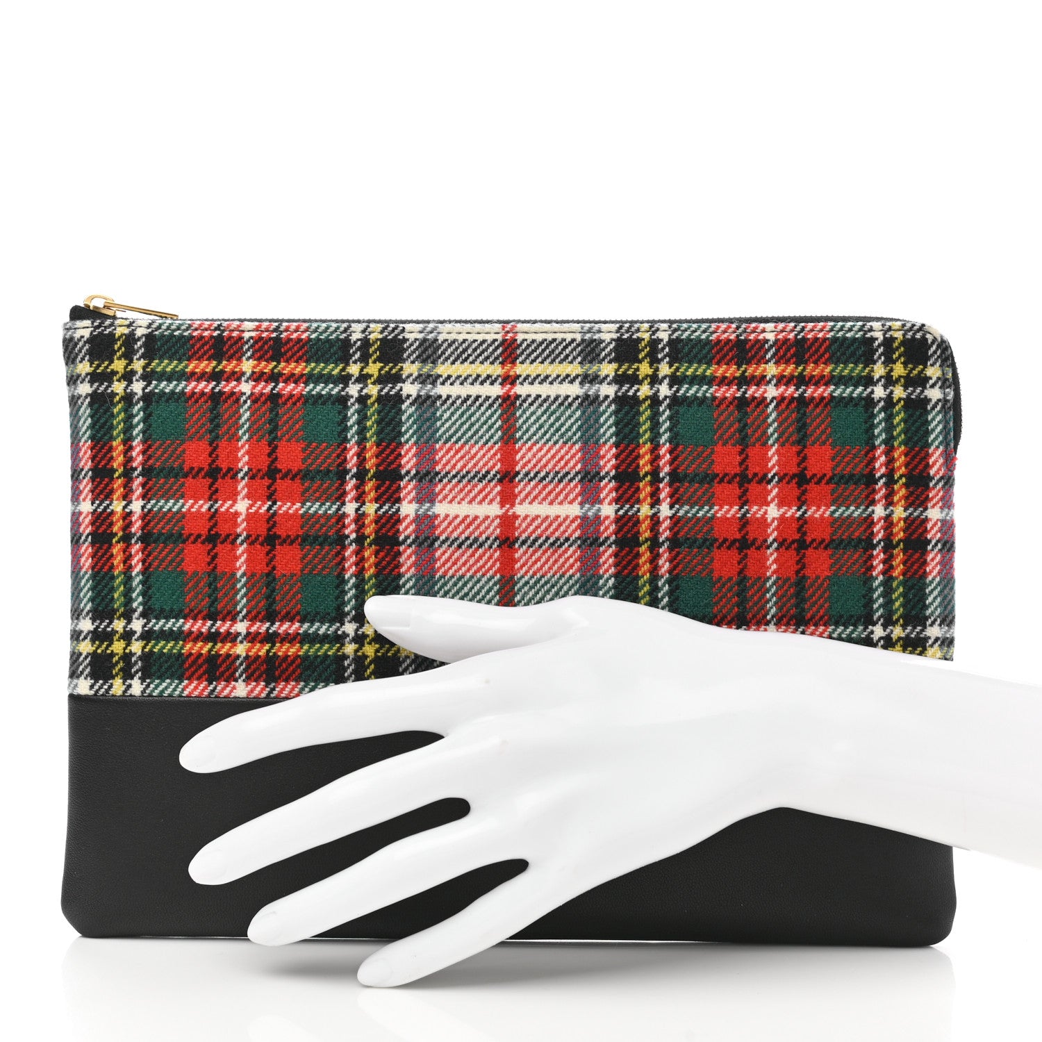 Celine Calfskin Tartan Felt Plaid Clutch Black Multicolor 2 of 7