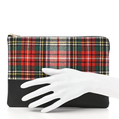 Celine Calfskin Tartan Felt Plaid Clutch Black Multicolor 2 of 7