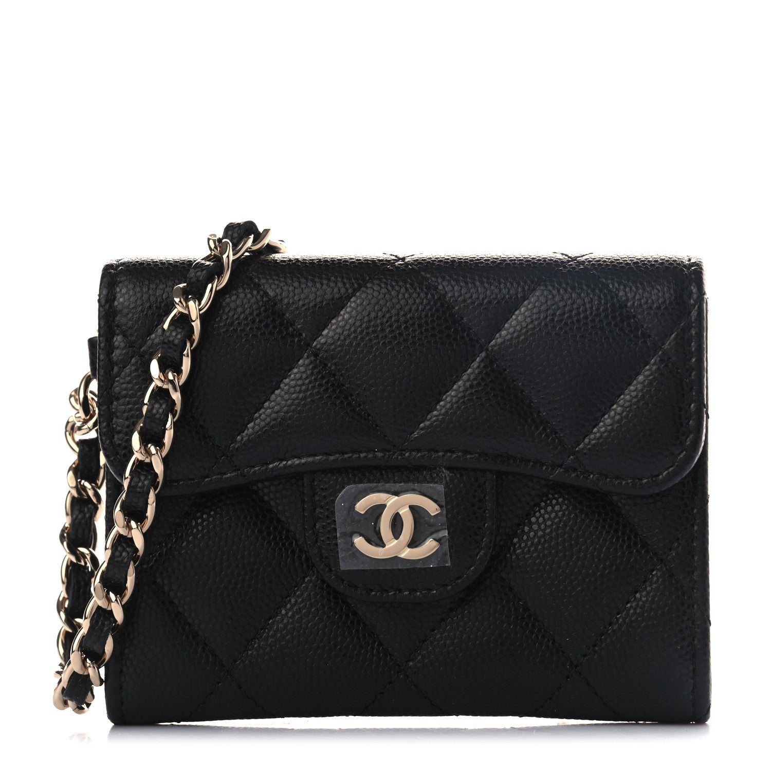 Chanel Caviar Quilted Flap Card Holder Chain Wristlet Black 1 of 8