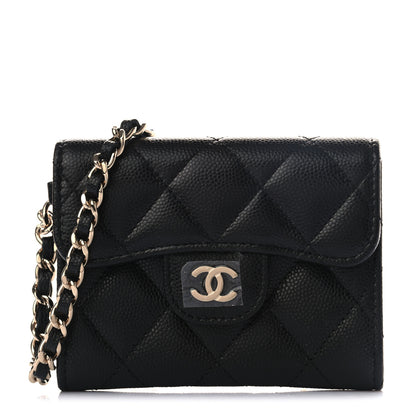 Chanel Caviar Quilted Flap Card Holder Chain Wristlet Black 1 of 8