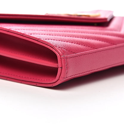 Saint Laurent Grain De Poudre Matelasse Chevron Monogram Chain Wallet Fresh Fuchsia 7 of 10