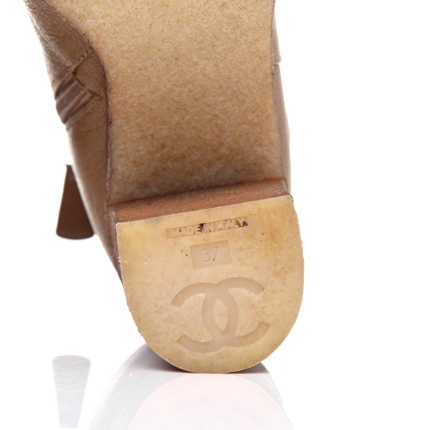 Goatskin CC Turnlock Ankle Boots 37 Beige