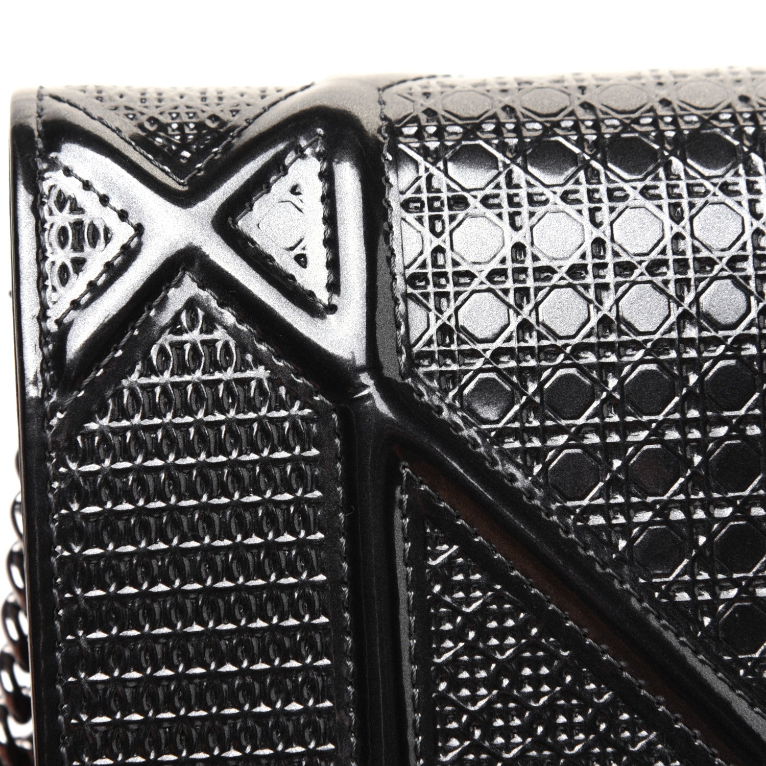 Christian Dior Metallic Patent Micro-Cannage Diorama Wallet on Chain Pouch Onyx Black 15 of 17