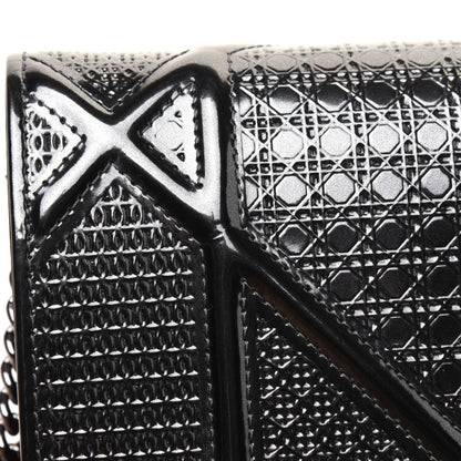 Christian Dior Metallic Patent Micro-Cannage Diorama Wallet on Chain Pouch Onyx Black 15 of 17