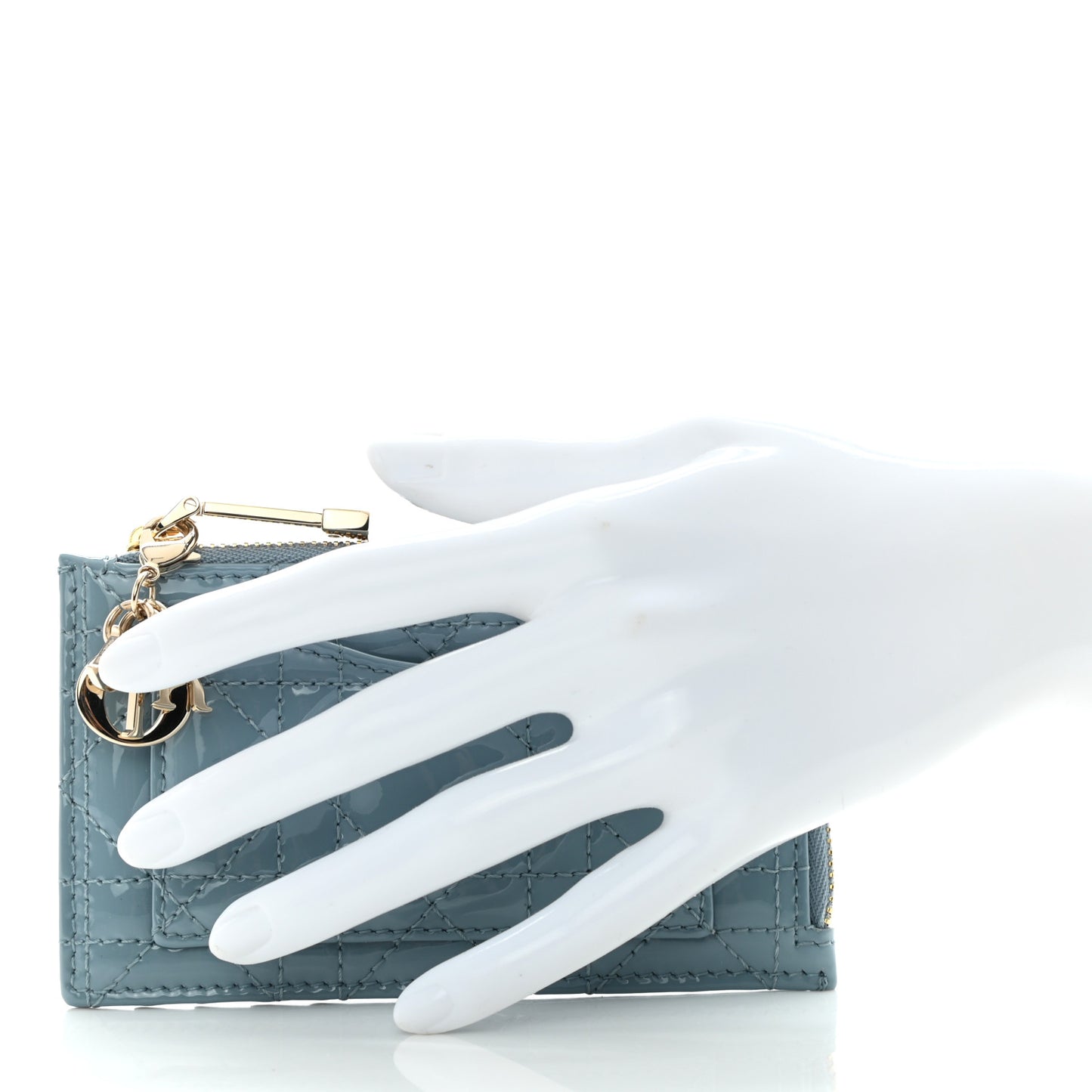 Patent Cannage Lady Dior Card Holder Cloud Blue