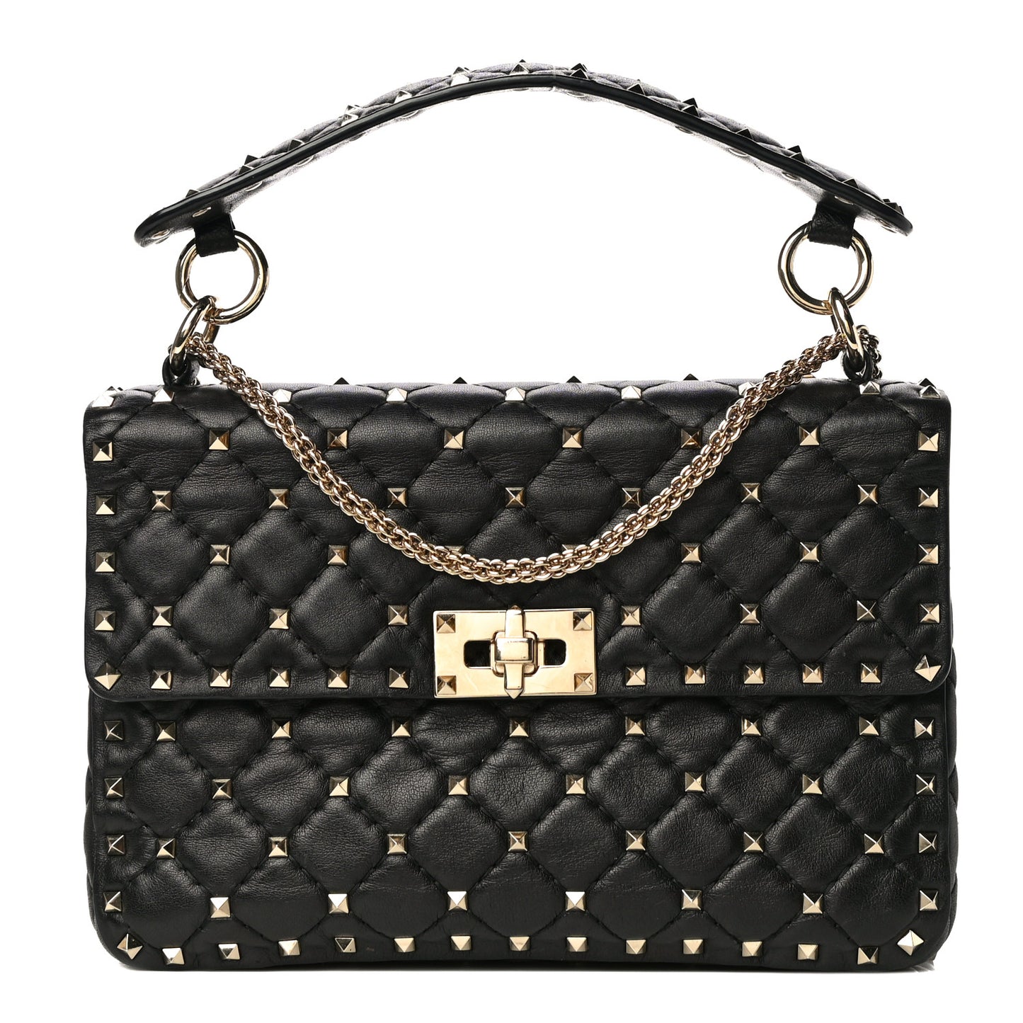 Lambskin Medium Rockstud Spike Shoulder Bag Black