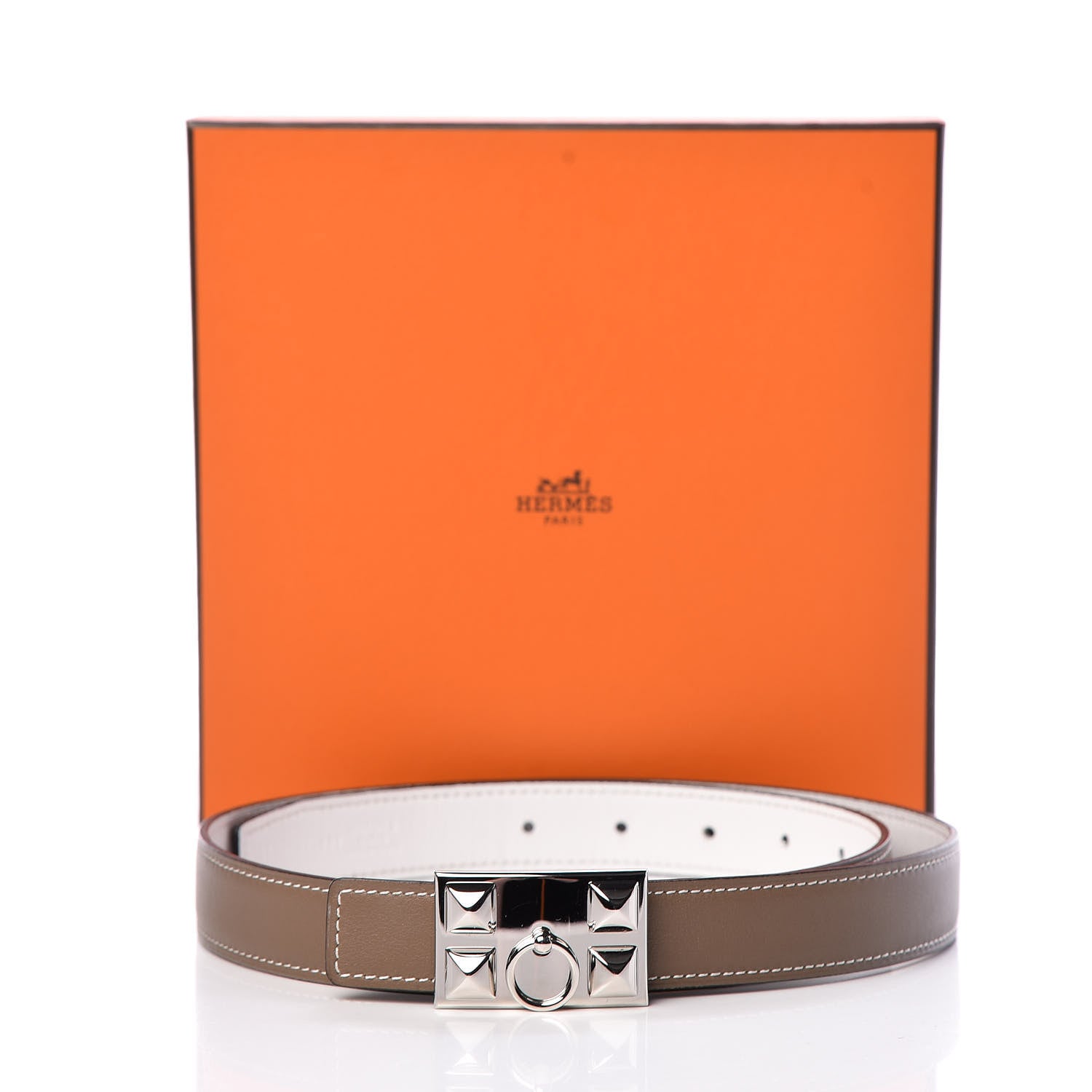 Hermes Epsom Swift 24mm Collier De Chien CDC Belt 80 White Etoupe 7 of 7