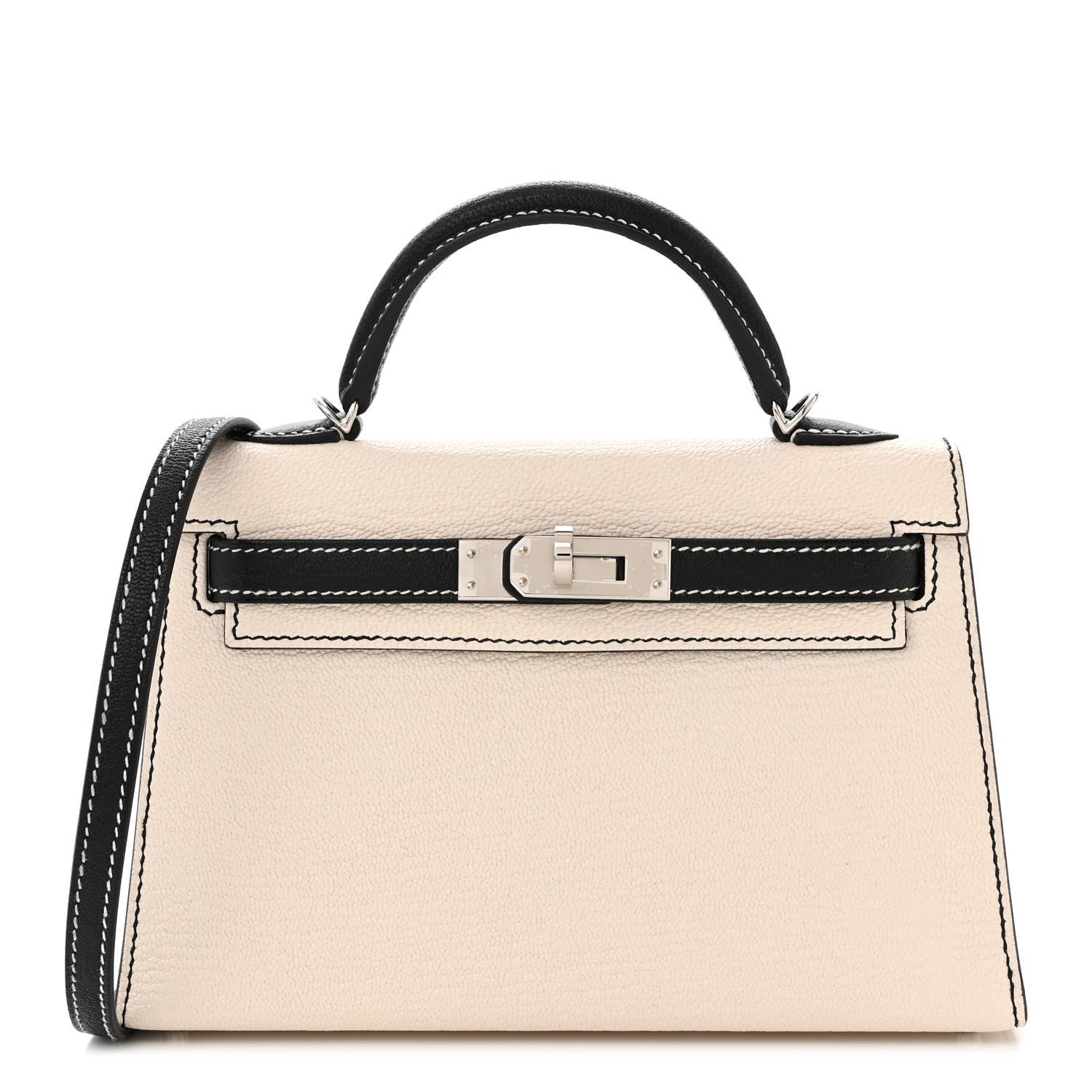 Hermes Chevre Mysore Horseshoe Mini Kelly Sellier 20 Nata Black 1 of 10