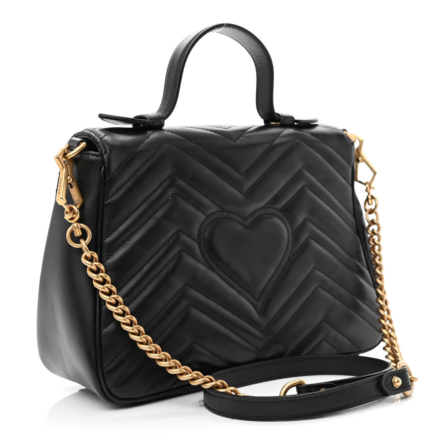 Gucci Calfskin Matelasse Small GG Marmont Top Handle Shoulder Bag Black 3 of 14
