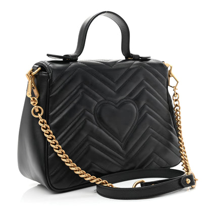 Gucci Calfskin Matelasse Small GG Marmont Top Handle Shoulder Bag Black 3 of 14