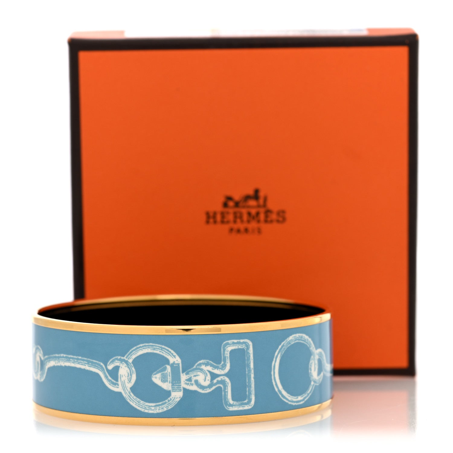 Hermes Enamel Printed Inventaire Poetique Pour Un Conte Sellier Wide Bracelet 70 Crepuscule Bleu 5 of 5