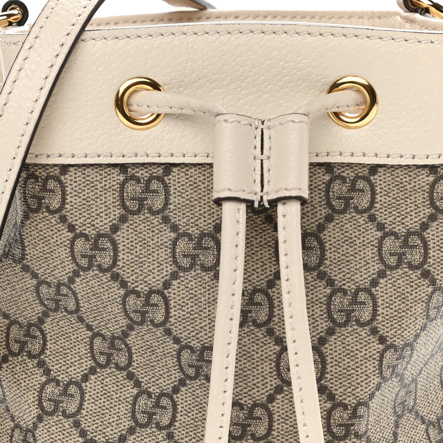 Gucci GG Supreme Monogram Textured Calfskin Web Mini Ophidia Bucket Bag Beige Ebony Mystic White 10 of 11