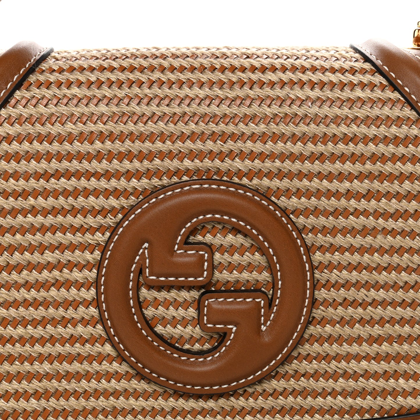 Calfskin Raffia Medium Blondie Top Handle Bag Brown