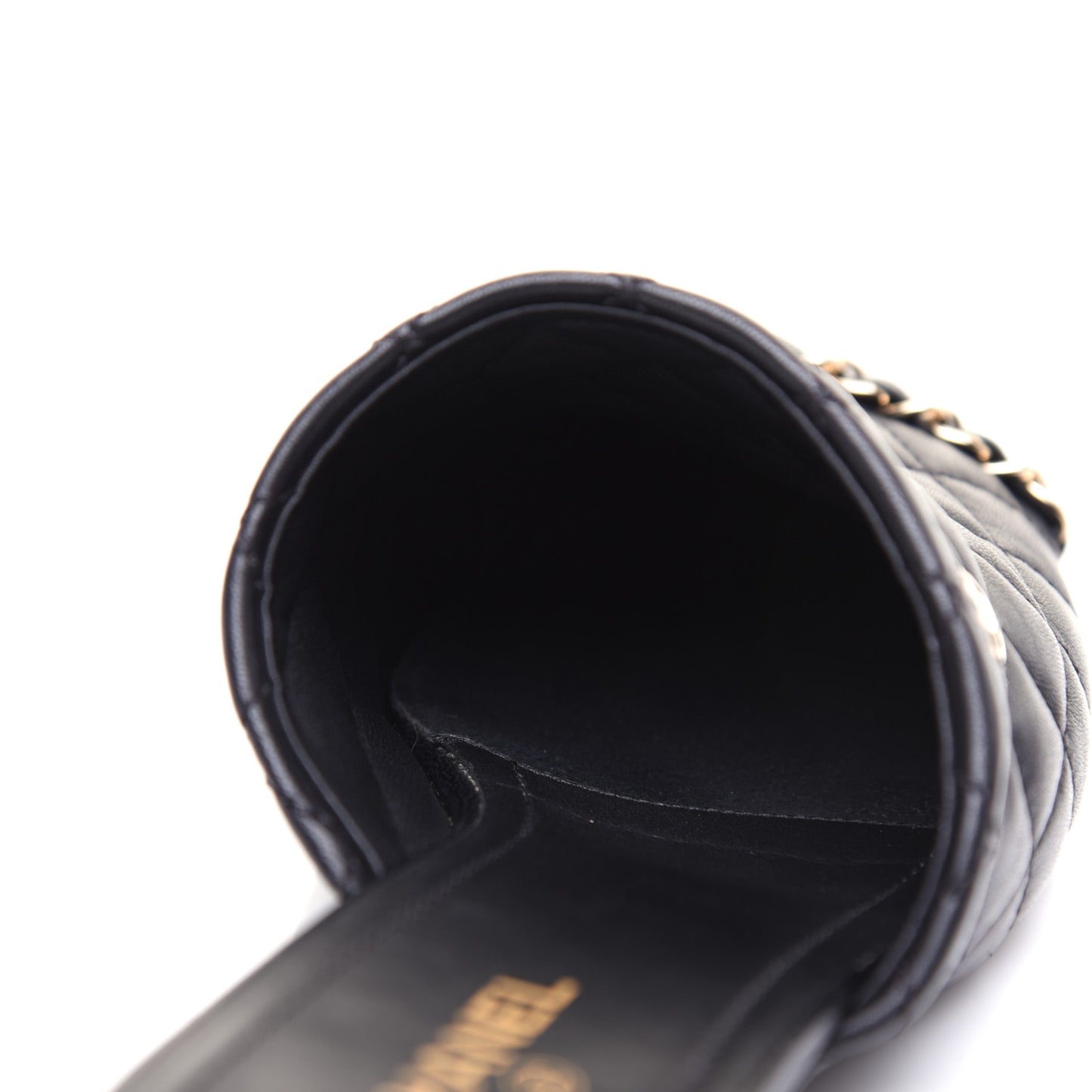 Lambskin Patent Quilted Chain Mules 37.5 Black