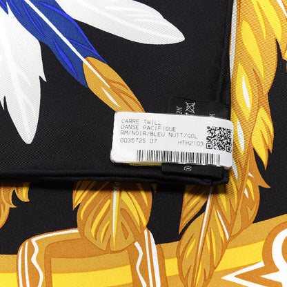 Hermes Silk Danse Pacifique Scarf 90 Black Bleu Nuit Gold 4 of 4