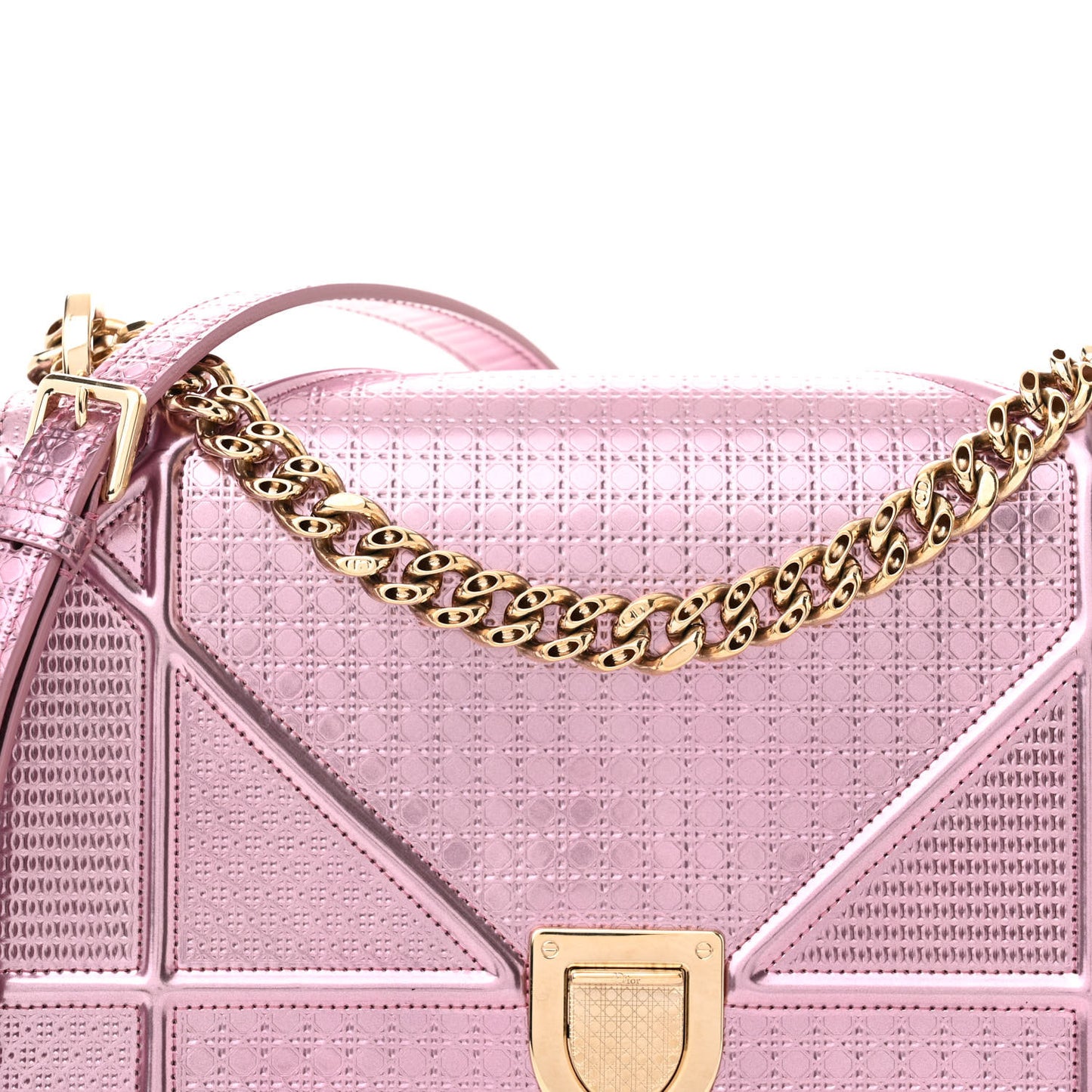 Metallic Patent Micro-Cannage Medium Diorama Flap Bag Pink