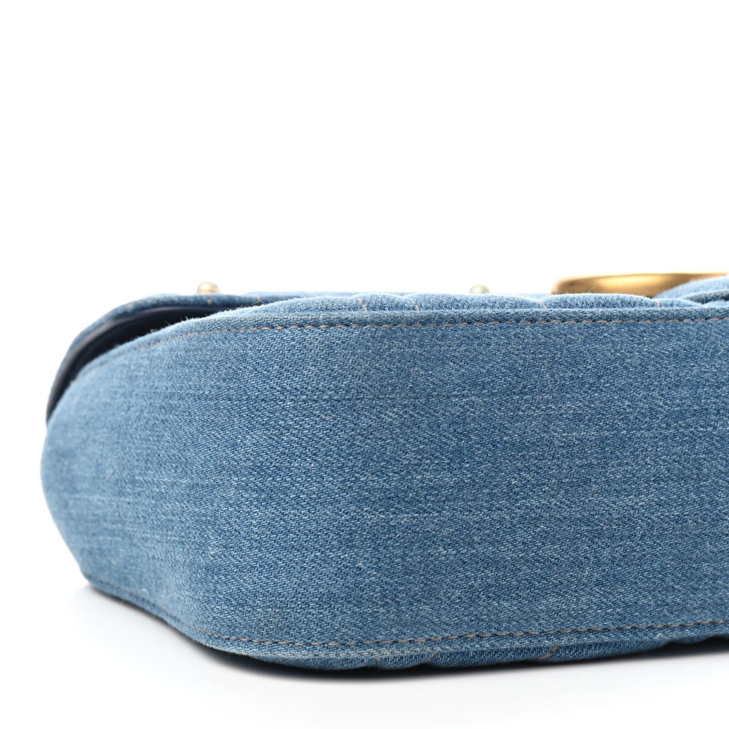Denim Matelasse Pearl Studded Small GG Marmont Shoulder Bag Blue