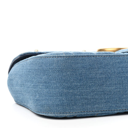 Gucci Denim Matelasse Pearl Studded Small GG Marmont Shoulder Bag Blue 8 of 9