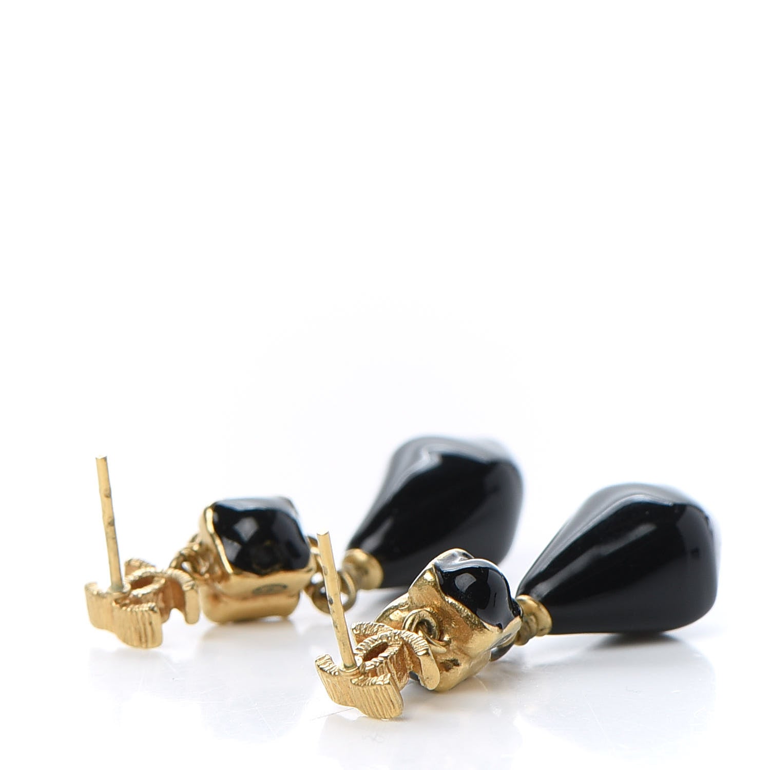 Chanel Bead CC Drop Earrings Black Gold 3 of 4