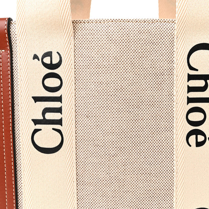 Chloe Cotton Calfskin Medium Woody Ribbon Tote White Brown 11 of 13