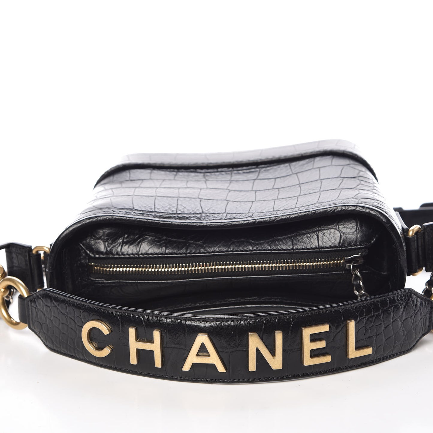 Calfskin Crocodile Embossed Small Gabrielle Cocodile Hobo Black