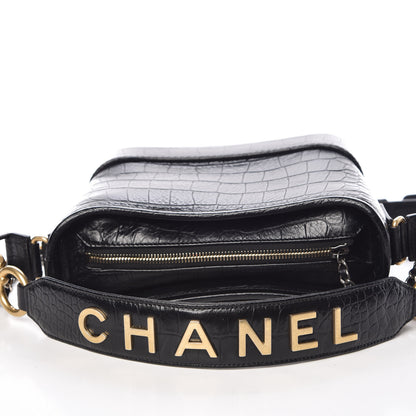 Chanel Calfskin Crocodile Embossed Small Gabrielle Cocodile Hobo Black 10 of 11