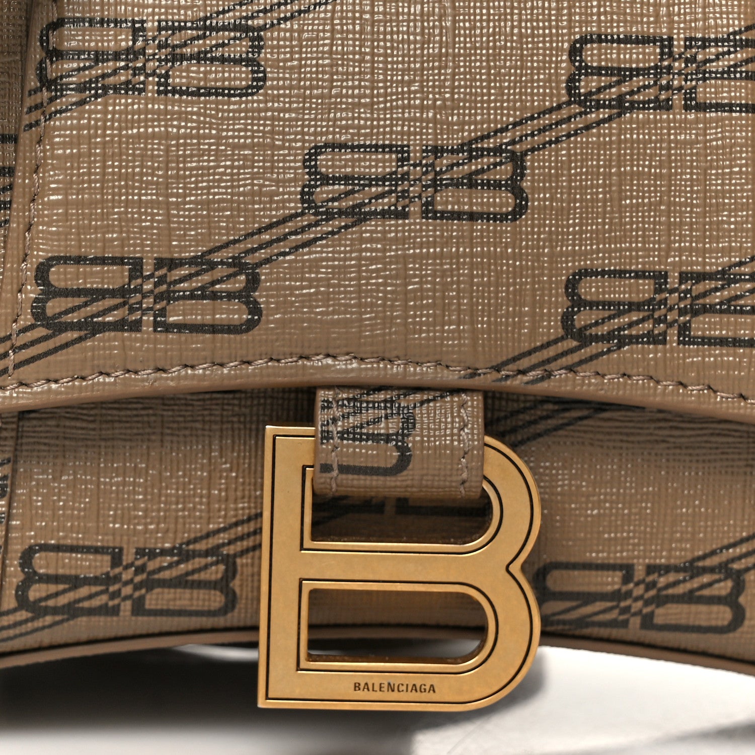 Balenciaga Coated Canvas BB Monogram Hourglass Top Handle Bag XS Beige Brown 8 of 10