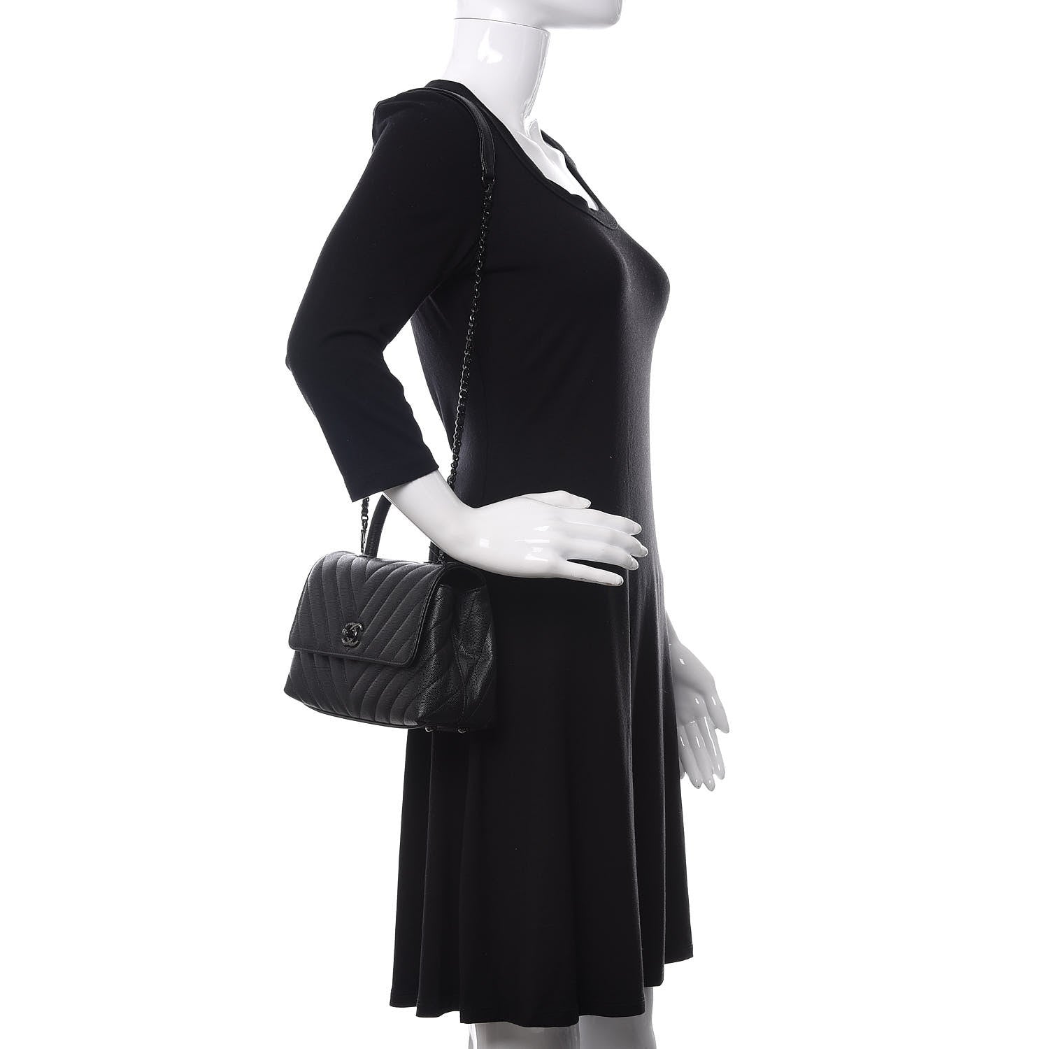 Chanel Caviar Chevron Quilted Mini Coco Handle Flap So Black 2 of 11