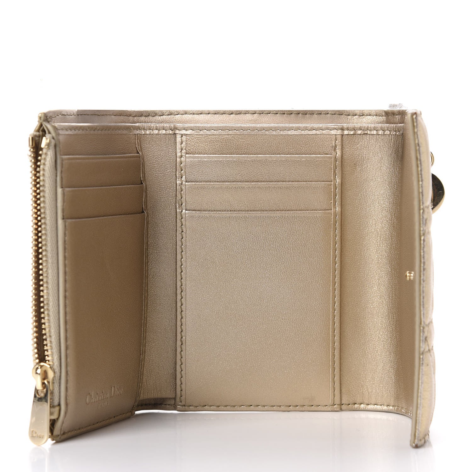 Christian Dior Metallic Lambskin Cannage Lady Dior Wallet Gold 5 of 11