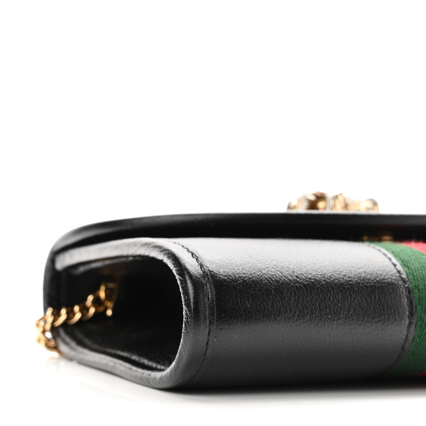Textured Calfskin Web Mini Rajah Slim Flap Shoulder Bag Black