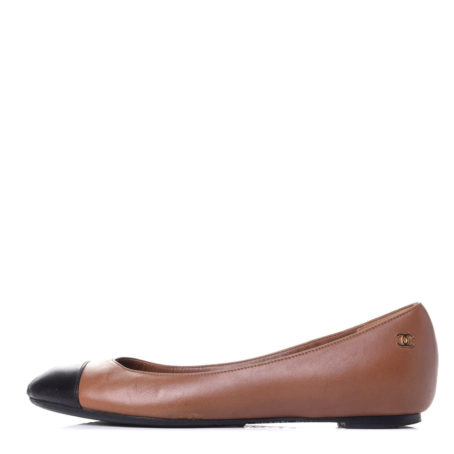 Lambskin Cap Toe CC Ballerina Flats 35.5 Marron Black