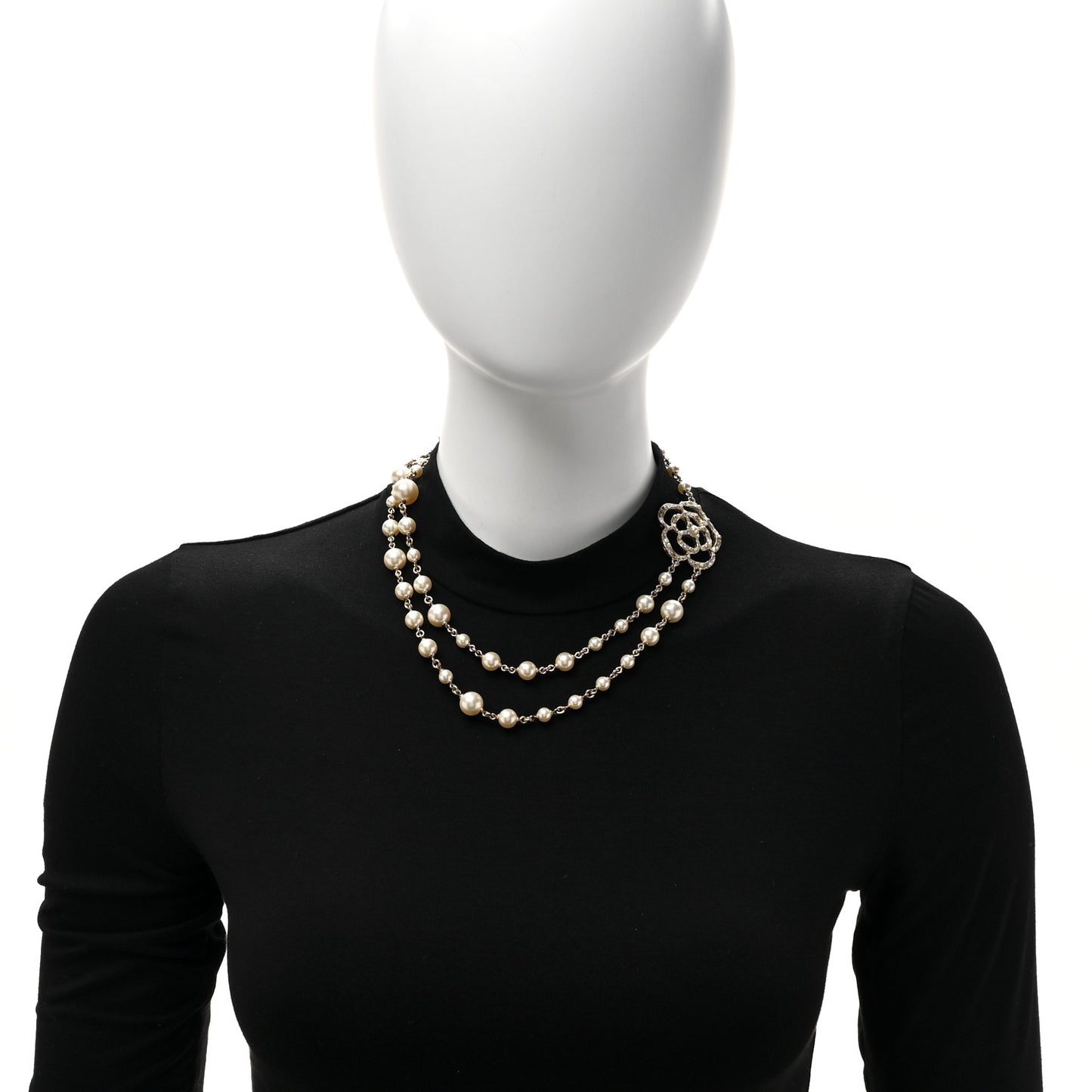 Crystal Pearl CC Camellia Necklace Gold