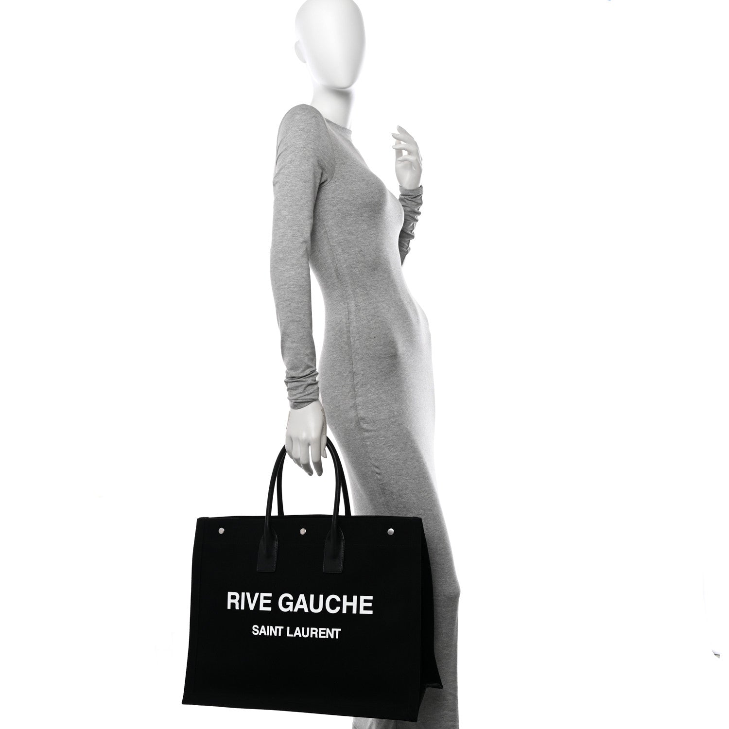 Saint Laurent Linen Calfskin Rive Gauche Tote Black 2 of 10