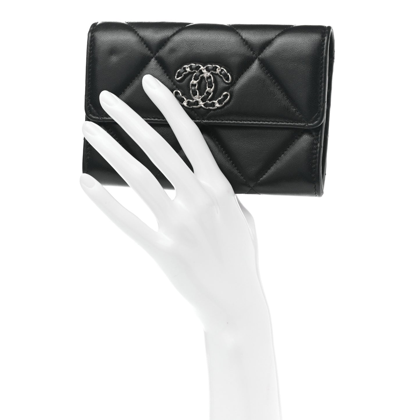 Lambskin Quilted Chanel 19 Flap Card Holder Black