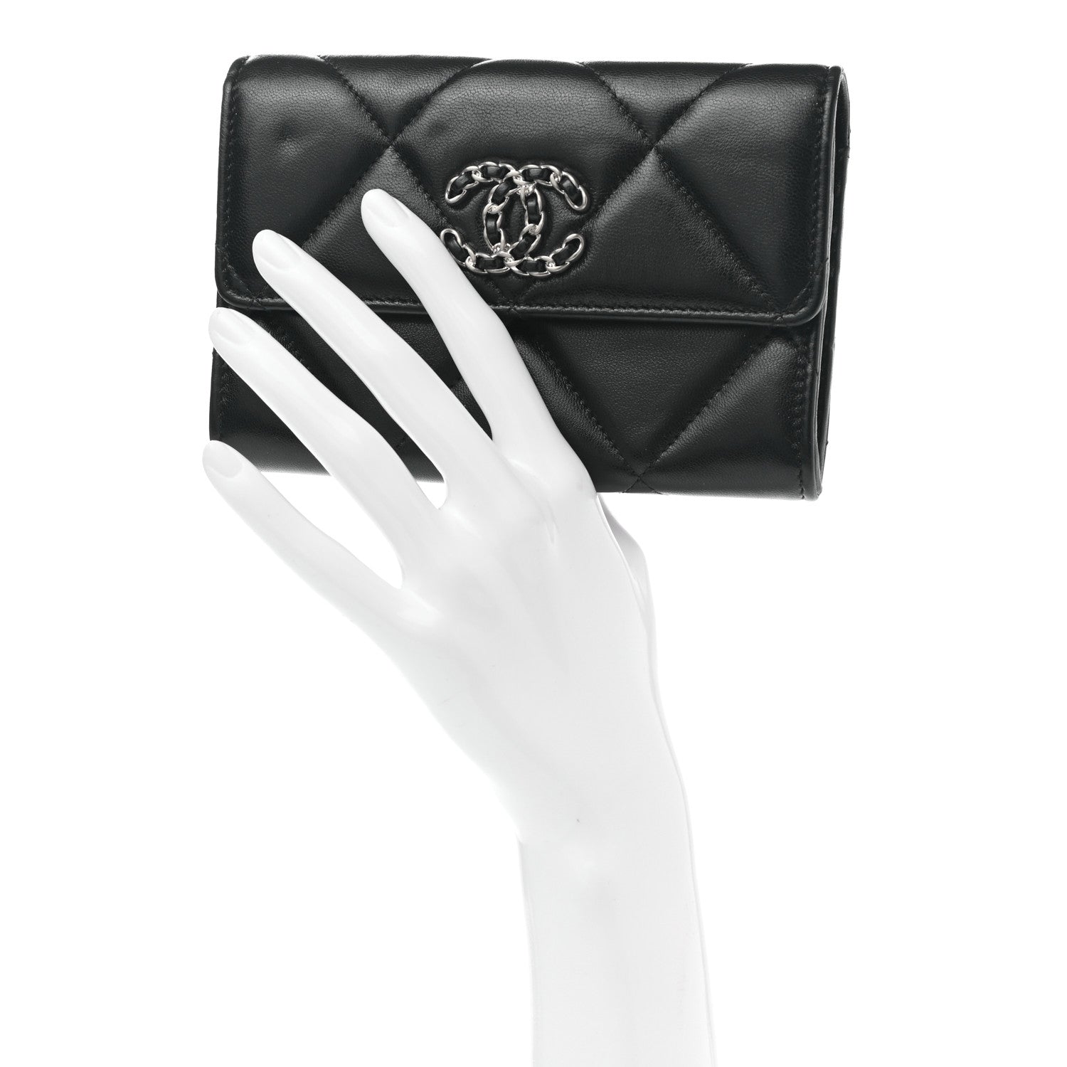 Chanel Lambskin Quilted Chanel 19 Flap Card Holder Black 2 of 9